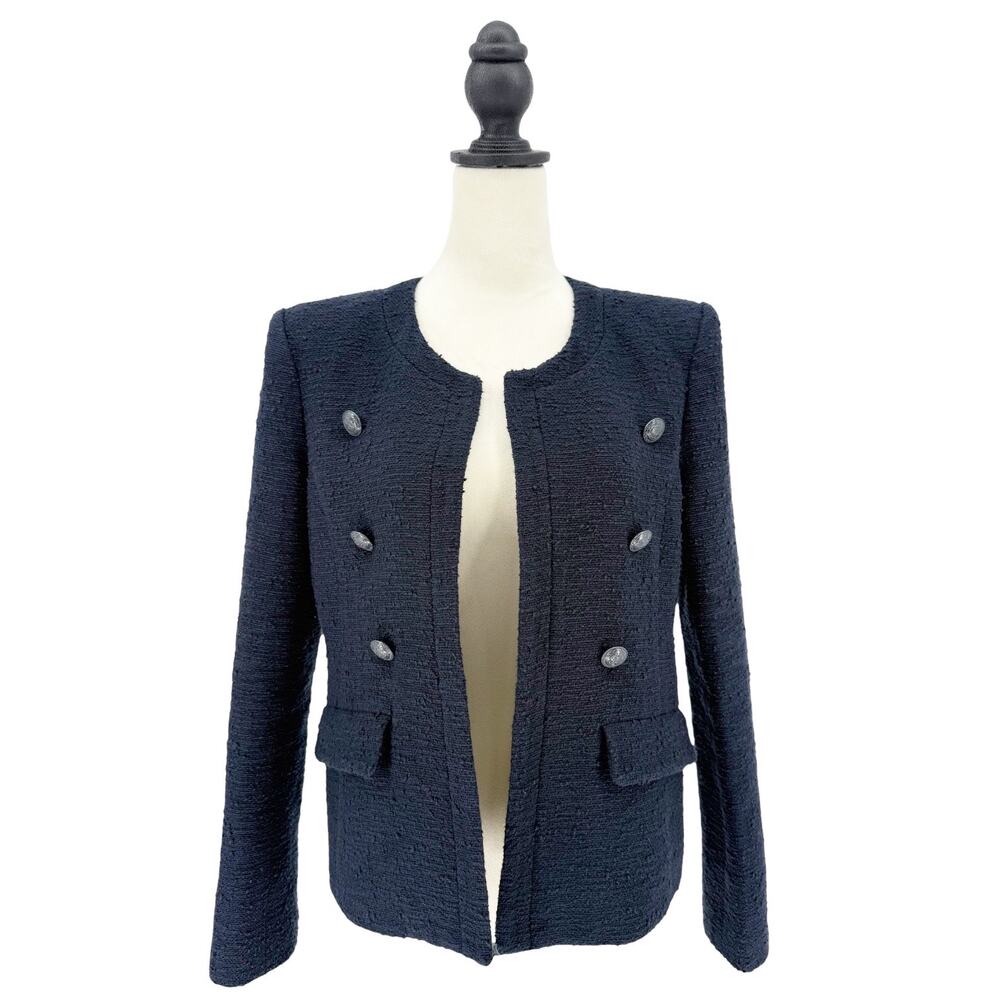 L'agence Effie Jacket Tweed Boucle Blazer in Midnight Navy Blue Size 8 Large - Picture 4 of 10